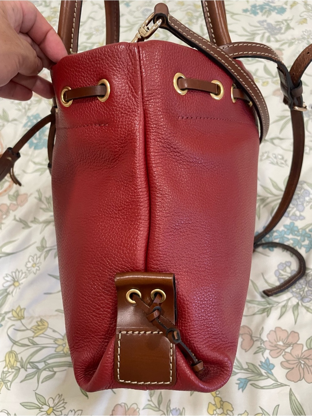 Dooney & Bourke Red bucket bag Drawstring Tote with Brown Trim - Picture 12 of 12